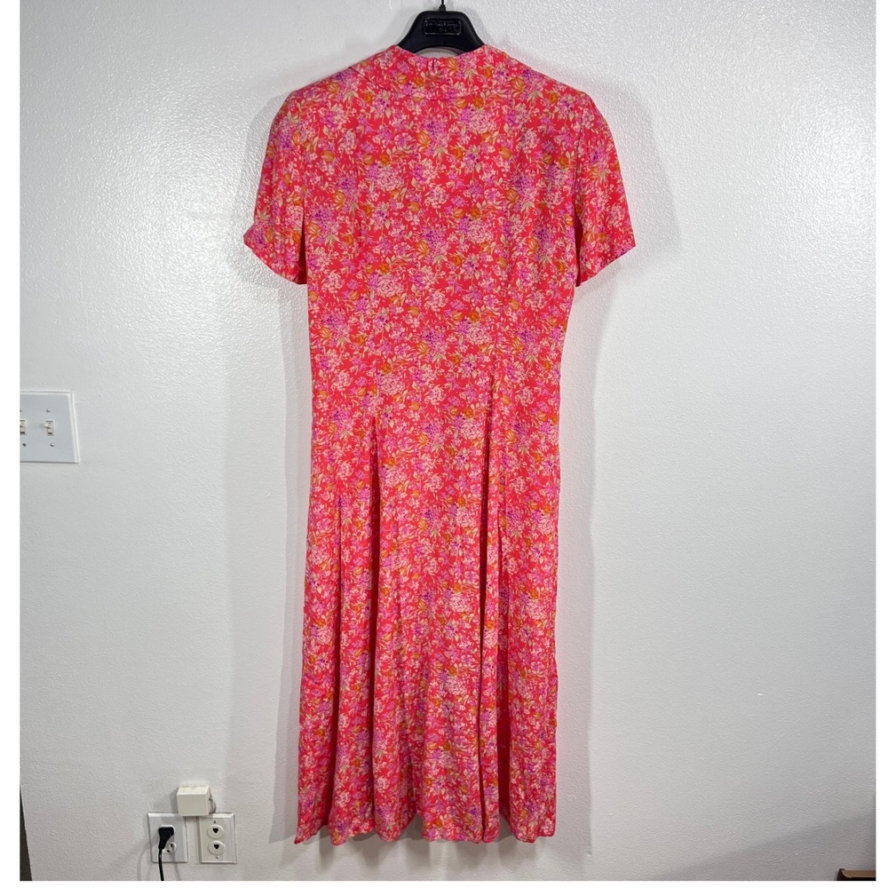 Vtg. Dressbarn Floral Print Button Front Midi Dress Women‎ 10 Pink Short Sleeve - Picture 3 of 10
